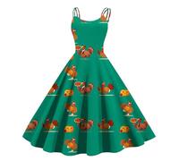 Thanksgiving Turkey Maple Leaf Print Short Sleeve Fashion Versatile Stole Dresses, 1-green, S