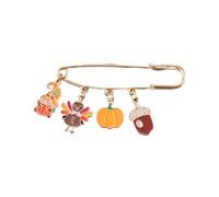 Thanksgiving Turkey Pumpkin Brooch Colorful Maple Leaf Enamel Lapel Pin Thanksgiving Fall Holiday Jewelry, Metal, no gemstone