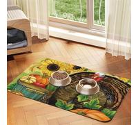 Thanksgiving Turkey Pumpkin Patterned Pet Feeding Mat with Water-Absorbing PU Top & Rubber Base - Anti-Slip Dog Cat Food Mat for Cats, Dogs & Pets, 30x45cm