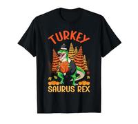 Thanksgiving Turkey Saurus T Rex Pilgrim Dinosaur Autumn Value Graphic T-Shirt, Men, Black, XL