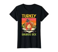 Thanksgiving Turkey Saurus T Rex Pilgrim Dinosaur Autumn Value Graphic T-Shirt, Women, Black, XL