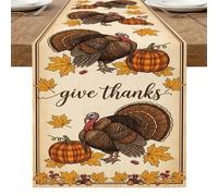 Thanksgiving Turkey Table Runner, Rustic Autumn Leaves Vintage Home Decor for Fall Family Gatherings Holiday Celebrations 13x108 Inch