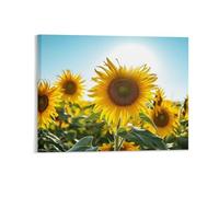 Thanksgiving Wall Decor Poster, Field of Sunflowers with Bright Sun Framed Canvas Wall Art for Bathroom Kid's Room, Funny Autumn Flowers Artworks, Thanks Giving Gifts, 40x50CM