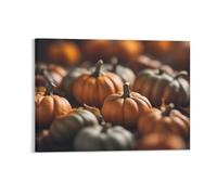 Thanksgiving Wall Decor Poster, Orange & Gray Autumn Pumpkins Framed Canvas Wall Art for Bathroom Kid's Room, Funny Fall Fruit Artworks, Thanks Giving Gifts, 45x60CM