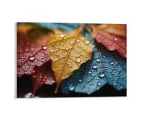 Thanksgiving Wall Decor Poster, Vibrant Autumn Leaves with Water Drops Framed Canvas Wall Art for Bathroom Kid's Room, Funny Colorful Maple Artworks, Thanks Giving Gifts, 28x43CM