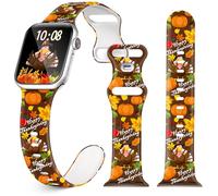 Thanksgiving Watch Band for Apple Watch, Hello Fall Holiday Theme with Pumpkin Turkey Pattern, Compatible with iWatch Series Ultra/10/9/8/7/6/5/4/3/2/1/SE, 38-49mm