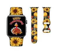 Thanksgiving Watch Bands Compatible with Apple Watch 38mm 40mm 41mm,Thanksgiving Gifts Sunflower Breathable Soft Silicone Strap Smartwatch Replacement for watch SE & Series 8 7 6 5 4 3 2 1