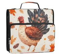 Thanksgiving Watercolor Turkey Letters Pattern 1.5-Inch 3-Rings Sturdy Zipper Binder with Handle and Removable Shoulder Strap Multiple Pockets Zippered Portfolio Suitable for Middle School
