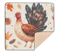 Thanksgiving Watercolor Turkey Letters Pattern Soft Padded Baby Gym & Activity Mat for Indoor Outdoor Lightweight Travel Play Mat for Baby Toddler Infant, 50'' x 50''