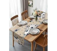Thanksgiving White Pumpkin Table Runner 108 Inches Long, Fall Blue Flower Leaf Retro Linen Washable Table Runners Heat-Insulation Kitchen Dining Table Decorations for Home Party Decor 13x108in