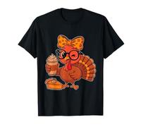 Thanksgiving Women Fall Turkey Drinking Coffee Leopard T-Shirt