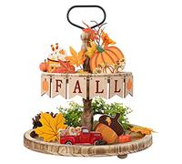 Thanksgiving Wood Tiered Tray Decor - Maple Leaf Wooden Sign, Autumn Truck & Acorn, Tiered Tray Decor Fall for Home Farmhouse