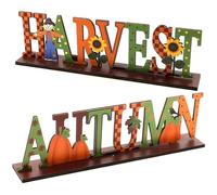 Thanksgiving Wooden Decor Set 2 Piece Fall Sign Collection with Pumpkin and Maple Leaf Designs, Rustic Harvest Table Centerpiece for Autumn Home/Office/Mantle Decor (7x5Inch Each)