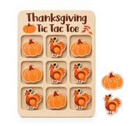 Thanksgiving Wooden Tic Tac Toe Game, 4x5.5In Travel Board for Adults | Fall Pumpkin & Turkey Wood Tic Tac Toe Board Game for Family Night Holiday Thanksgiving Family Game Gift Decor