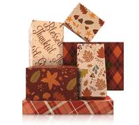 Thanksgiving Wrapping Paper, 6 Designs Maple Leaf Acorn Mushroom Plaid Print Autumn Gift Wrap Papers, Folded Flat Fall Harvest Theme Thankful Art Paper for Thanksgiving Day Holiday Party DIY Crafts