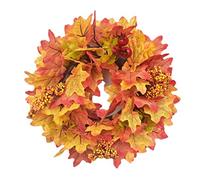 Thanksgiving Wreath Artificial Autumn Wreath Front Door with Maple Leaves Red Berry for Halloween Thanksgiving, Door