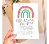 Thankyou for being such a wonderful Pre-School Teachers Rainbow A5 Greeting Card & Kraft envelope Nursey Pre-school Teacher gift, End of Term School Leaver GreetingCard