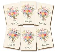 Thankyou Multipack Greeting Card - Pack of 6 - Botanical Flower Bouquet Design for Graduation Teacher Wedding Just Because - Luxury Multi-pack of Six Cards, Blank Inside with Premium Envelopes