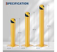Thaookte 6 Pack Safety Bollard, 30 Inch Height Bollard Post with Installation Tools, 4.5 Inch Diameter Steel Pipe Safety Parking Post with Anchor Bolts, Perfect for Traffic-Sensitive Area, Yellow
