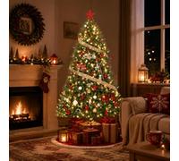 Thaookte 6ft Artificial Christmas Tree, Xmas Tree with Metal Stand | Full & Realistic Fir, Multicolor Glow, 9 Modes, 1200 Guidelines, Hinged Sections, Easy Assembly, Sturdy Metal Stand