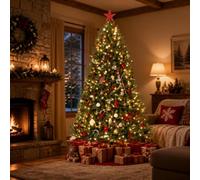 Thaookte 9ft Artificial Christmas Tree, Xmas Tree with Metal Stand | Full & Realistic Fir, Multicolor Glow, 9 Modes, 1200 Guidelines, Hinged Sections, Easy Assembly, Sturdy Metal Stand