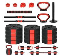 Thaookte Fitness 3-in-1 Adjustable Dumbbells Set, Versatile Dumbbells Set, Octagonal Weights for Home Gym, Barbell, Kettlebell & Push Up Stands, Red