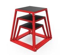 Thaookte Plyometric Jump Box, 12+18+24 Inch Plyo Box, Steel Plyometric Platform and Jumping Agility Box, Anti-Slip Fitness Exercise Step Up Box for Home Gym Training,Conditioning Strength Training,Red