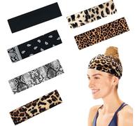 Thapncow Pack of 6 Women's Headbands, 6 Sports Suits, Non-Slip Breathable Headband, Leopard Print Headbands for Adult Women, Suitable for Yoga, Cycling, Pilates, Running, Fit