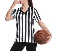 Thapower Women's Official Referee Shirt Black & White Stripe Ref Umpire Jersey Short Sleeve for Basketball Football Hockey