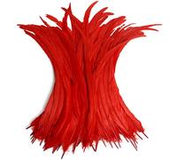THARAHT 50PCS Red Rooster Coque Tail Feathers Bulk Natural 12-14Inch 30-35cm for Crafting Wedding Fly Tying Feather Party Performances DIY Decoration Rooster Tail Feathers