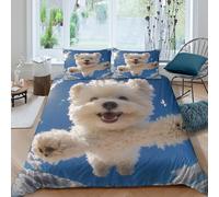 TharEau Bichon Frise 3D Printed Duvet Cover Set Animals Quilt Cover with 2 Pillow Cases Comforter Cover Hypoallergenic with Zipper Closure 3 Pcs for Adults Kids King(220x240cm)