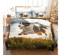 TharEau Border Collie Duvet Cover Set 3D Printed Animals Quilt Cover 2 Pillowcases Comforter Cover Soft Easy Care with Zipper Closure 3 Pcs for Adults Kids Single(140x200cm)