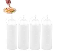 Tharvolex Squeeze Bottles, 4Pcs 18oz/ 500ml Plastic Sauces Bottles with Nozzles, Clear Squeezy Bottles Condiment Dispensers with Measurements for Ketchup, Mustard, BBQ Sauce & Salad Dressing