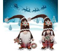 Thasungo Gingerbread Gnomes Couple Christmas Gnomes with Snowflake Kitchen Tiered Tray Decorations, Handmade Buffalo Plaid Winter Gnome Plush Elf Dwarf Christmas Household Ornaments Decor Set of 2