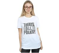 That´s All Folks Text Cotton Boyfriend T-Shirt Looney Tunes White L