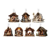 Thatched Hut Backpack Keychain Pendant Christmas Decorations Acrylic Flat Shape Ornament For Car Pendant Christmas Decorations（7PC） Doll from The Movie (Beige, One Size)