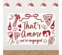 That's Amore Backdrop,Italian Themed Party Decorations Red Bow Italian Pizza Pasta Photography Background for Women Bridal Shower Engagement Bachelorette Party Photo Booth Props Supplies