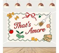 That's Amore Backdrop Italian Themed Party Decorations Red Bow Italian Pizza Pasta Photography Background for Women Bridal Shower Wedding Bachelorette Engagement Party Decor Supplies