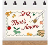 That's Amore Backdrop Italian Themed Party Decorations Red Bow Italian Pizza Pasta Photography Background for Women Bridal Shower Wedding Bachelorette Engagement Party Decor Supplies 7×5ft