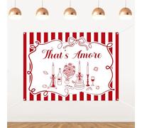 That's Amore Backdrop Italian Themed Party Decorations Red Bow Photography Background Red Stripe That's Amore Bridal Shower Decor for Women Italian Engagement Wedding Bachelorette Party Supplies 7x5ft