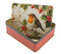 That's Crackers Traditional Christmas Robin | Deep Rectangular Tin | 19.5x15.5x7cm