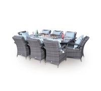 Giardino Arizona Fire Pit 8 Seater Rectangle Rattan Dining Set - 1 - Grey