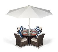 Giardino Arizona Round 4 Seater Patio Dining Set with Ice Bucket Drinks Cooler - 1 - Brown