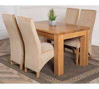 Thats Furniture Dakot 127 x 82cm Oak Small Dining Table & 4 Lola Fabric Chairs in Beige | Size: 127 x 82 cm Thats Furniture Beige 127 x 82 cm