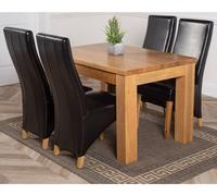 Thats Furniture Dakot 127 x 82cm Oak Small Dining Table & 4 Lola Leather Chairs in Black | Size: 127 x 82 cm Thats Furniture Black 127 x 82 cm