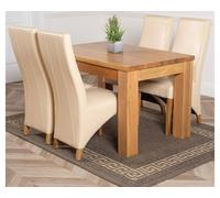 Thats Furniture Dakot 127 x 82cm Oak Small Dining Table & 4 Lola Leather Chairs in Cream | Size: 127 x 82 cm Thats Furniture Cream 127 x 82 cm