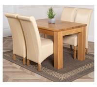 Thats Furniture Dakot 127 x 82cm Oak Small Dining Table & 4 Montana Leather Chairs in Cream | Size: 127 x 82 cm Thats Furniture Cream 127 x 82 cm