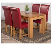 Thats Furniture Dakot 127 x 82cm Oak Small Dining Table & 4 Washington Leather Chairs in Red | Size: 127 x 82 cm Thats Furniture Red 127 x 82 cm