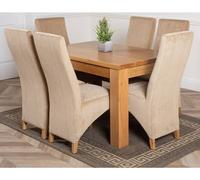 Thats Furniture Dakot 127 x 82cm Oak Small Dining Table & 6 Lola Fabric Chairs in Beige | Size: 127 x 82 cm Thats Furniture Beige 127 x 82 cm