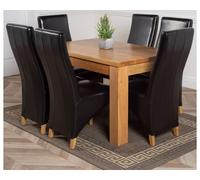 Thats Furniture Dakot 127 x 82cm Oak Small Dining Table & 6 Lola Leather Chairs in Black | Size: 127 x 82 cm Thats Furniture Black 127 x 82 cm